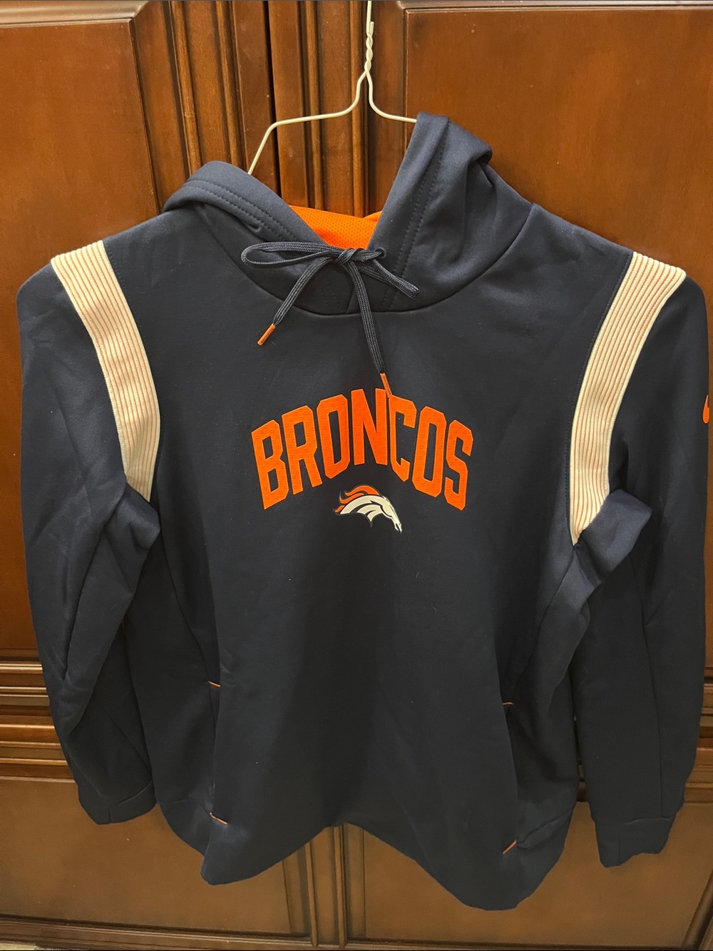 Nike Broncos Navy and Orange NFL Therma-Fit Hoodie
